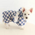 Load image into Gallery viewer, Small dog flannel cape towel by SOCKPET in blue and cream checker pattern