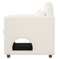Load image into Gallery viewer, Beige pet-friendly accent chair with hidden pet nook; upholstered fabric, wooden legs.