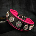 Load image into Gallery viewer, Bestia Dog Gear Bijou Leather Dog Collar Black and Pink Handcrafted with Soft Cushion for Small to Medium Breeds by Bestia Dog Gear