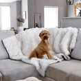 Load image into Gallery viewer, PupProtector™ Waterproof Throw Blanket by Paw.com; white with brown accents on a sofa with one dog resting on it