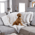 Load image into Gallery viewer, PupProtector™ Waterproof Throw Blanket by Paw.com; white with brown accents on a sofa with one dog resting on it