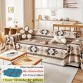 Load image into Gallery viewer, topspet Extra Large Sofa Cover; stretchable protector in beige/cream with blue geometric pattern, 71x165 in.