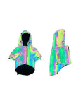 Cargar la imagen en la vista de la galería, Pet Zen microcrystalline reflective dog jacket with hood in iridescent holographic fabric