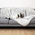 Gallery viewerに画像を読み込む, PupProtector Luxe Waterproof Faux Fur Blanket in gray Arctic Fox fur on a sofa with a resting dog.