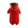 Load image into Gallery viewer, Dog Clothes Winter Thickened Warmth Cotton Pet Dogs Coat Jacket in red with fur hood, designed for warmth and style.