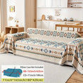 Load image into Gallery viewer, Extra Large Sofa Cover by topspet, stretchable beige sofa protector with blue/brown geometric pattern, 71x165 inches.