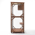 Bild in Galerie-Betrachter laden, Large 2-tier outdoor wooden cat enclosure on lockable wheels; brown solid fir with predator-proof wire mesh