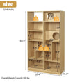 Load image into Gallery viewer, The Curator Cat Bookshelf in Natural: supplier diagram showing 35.4-inch width, 15.7-inch depth, 63.5-inch height, and load labels