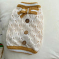 Load image into Gallery viewer, Hollow-out knitted dog sweater by Pet Zen with diamond pattern, cream knit, brown buttons