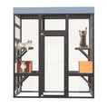 Load image into Gallery viewer, Premium Solid Wood Pet Enclosure, dark frame with wire mesh, multi-level habitat for 2 cats.