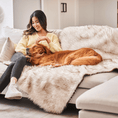 Load image into Gallery viewer, PupProtector™ Waterproof Throw Blanket for dogs, white with brown accents on a sofa.