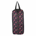 Cargar la imagen en la vista de la galería, Gatsby Print Nylon Padded Bridle Halter Bag by StateLineTack, black nylon with pink desert print
