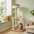 Gallery viewerに画像を読み込む, 40-inch solid wood cat tree with space capsule bed, sisal posts, and hanging ball toy; two cats visible.
