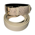 Load image into Gallery viewer, Hollywood Glam Classic Collar by Allysa Payne Beverly Hills, beige faux snakeskin dog collar with gold buckle.