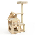 Load image into Gallery viewer, Multi-Level Solid Wood Cat Tree in natural wood, 48.5 in tall, with condo, scratching posts, and plush platforms.
