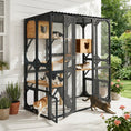 Bild in Galerie-Betrachter laden, Outdoor cat enclosure in black and brown fir wood with wire mesh, sleeping houses and jumping platforms