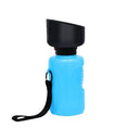 Bild in Galerie-Betrachter laden, Portable squeeze-style pet water bottle with built-in bowl, blue with black cap and strap