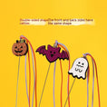 Load image into Gallery viewer, 3-piece Halloween Cat Teaser Sounding Bell toy by Pet Zen with glitter pumpkin, purple bat, white ghost on sticks