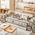 Load image into Gallery viewer, Extra Large Sofa Cover, stretchable furniture protector in beige and blue geometric print.