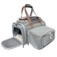 Load image into Gallery viewer, Mr. Peanut's Gold Series Mini Expandable V3.0 Pet Carrier, gray fabric with brown faux-leather straps, air travel approved