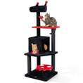 Load image into Gallery viewer, 57-inch Gothic Cat Tower by DirectDeals, black cat tree with red platforms, padded perch, spider toy, two cats