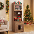 Gallery viewerに画像を読み込む, DirectDeals Cat Litter Box Enclosure with LED Light & Charging Station in a wood-finish cabinet, bottom cat door.