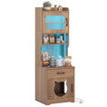 Gallery viewerに画像を読み込む, Cat Litter Box Enclosure by DirectDeals in oak wood finish with blue LED interior and cat-cutout door