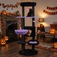 Load image into Gallery viewer, 60-inch Gothic Cat Tower with plush purple perch and hanging toys