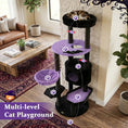Load image into Gallery viewer, 60-inch Gothic Cat Tower with plush purple platforms and hanging toys by DirectDeals