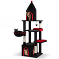 Charger l'image dans la visionneuse de la galerie, 63 Inch Gothic Cat Tree by DirectDeals in black with red accents, condo top cave and multiple perches; two cats visible.