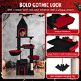 Charger l'image dans la visionneuse de la galerie, 63-Inch Gothic Cat Tree by DirectDeals, black-and-red suede with condo and top cave for large cats