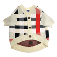 Load image into Gallery viewer, Pet Zen dog sweater cardigan in cream plaid with brown buttons and ribbed trim