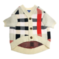 Load image into Gallery viewer, Pet Zen dog sweater cardigan in cream plaid with brown buttons and ribbed trim