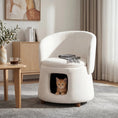 Load image into Gallery viewer, Beige Pet Friendly Chair with Hidden Pet Nook; cream upholstery and a cat peeking from the nook.