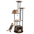 Carica l'immagine nel visualizzatore della galleria, 72-Inch Multi-Level Cat Tree with Condo and Perches by DirectDeals, dark wood base, beige plush cushions, 3 cats