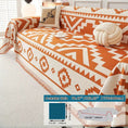Load image into Gallery viewer, Boho-Chic 4-seater sofa cover in orange geometric print with cream background; pet-proof couch protector