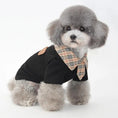 Load image into Gallery viewer, Dog clothes summer thin section small dog in a black polo shirt with plaid collar and beige details.