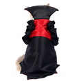 Load image into Gallery viewer, Cat Halloween Vampire Transformation Costume cape by Pet Zen, black satin with red sash and ruffled trim