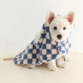 Load image into Gallery viewer, Small dog flannel cape towel by SOCKPET in blue and white checker pattern.