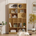 Load image into Gallery viewer, The Curator Cat Bookshelf in Natural styled with books and decor, with a cat in the upper nook and another on the floor
