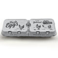 Load image into Gallery viewer, Split-apart egg cartons 2-pack for 6 or 12 extra-large eggs, gray with farm illustrations