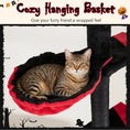 Load image into Gallery viewer, DirectDeals Floor-to-Ceiling Gothic Cat Tree, black with red plush basket, 5-tier, adjustable 97–118 in