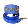 Load image into Gallery viewer, Malibu Star Collar & Leash Set, blue faux leather with scale pattern and gold star accents