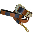 Load image into Gallery viewer, Riviera Swarovski Crystal Edition collar and leash set on blue-brown leather with crystal buckle