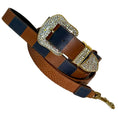 Load image into Gallery viewer, Riviera Swarovski Crystal Edition collar and leash set; brown leather with crystal buckle.