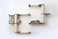 Load image into Gallery viewer, The Catacombs cat condo system by Catastrophic Creations with rope posts and beige platforms; two cats resting.