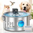 Load image into Gallery viewer, The Oasis 3.4-Gallon Wireless Pet Fountain by Wags & Whiskers; stainless steel fountain for cats and dogs with blue water.