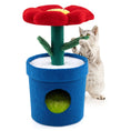 Gallery viewerに画像を読み込む, Cute Cat Tree with Flower-Padded Perch, blue base, green post, red flower top.