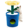 Gallery viewerに画像を読み込む, DirectDeals Cute Cat Tree with Flower Padded Perch for Indoor Cats, blue base, green post, yellow flower top.