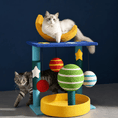 Load image into Gallery viewer, The Starry Teddy Velvet Sisal Cat Climbing Tower, blue and yellow cat tree by For Animals, With Love with two cats.